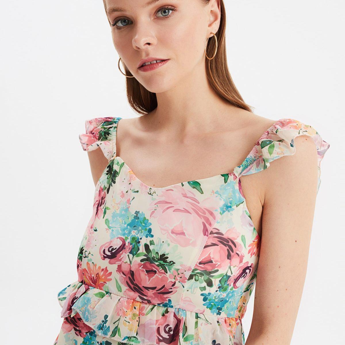 Trendyol Sleeveless Floral Print A-Line Maxi Dress with Split Hem-women-clothing-dresses-image-2