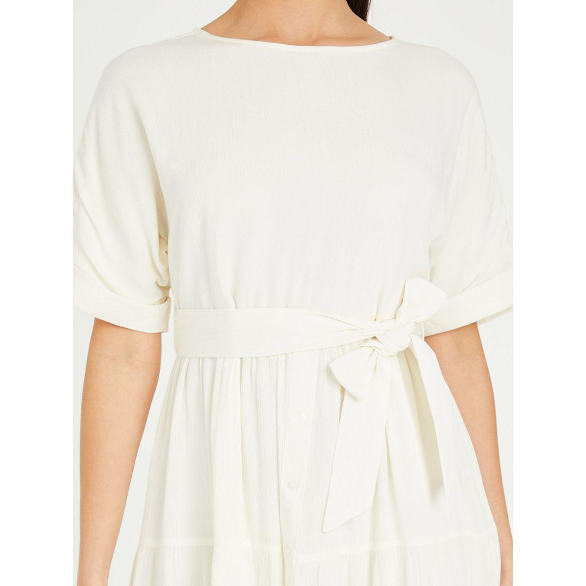 Styli Short Sleeves Tiered Midi Dress with Self Tie-women-clothing-dresses-image-3