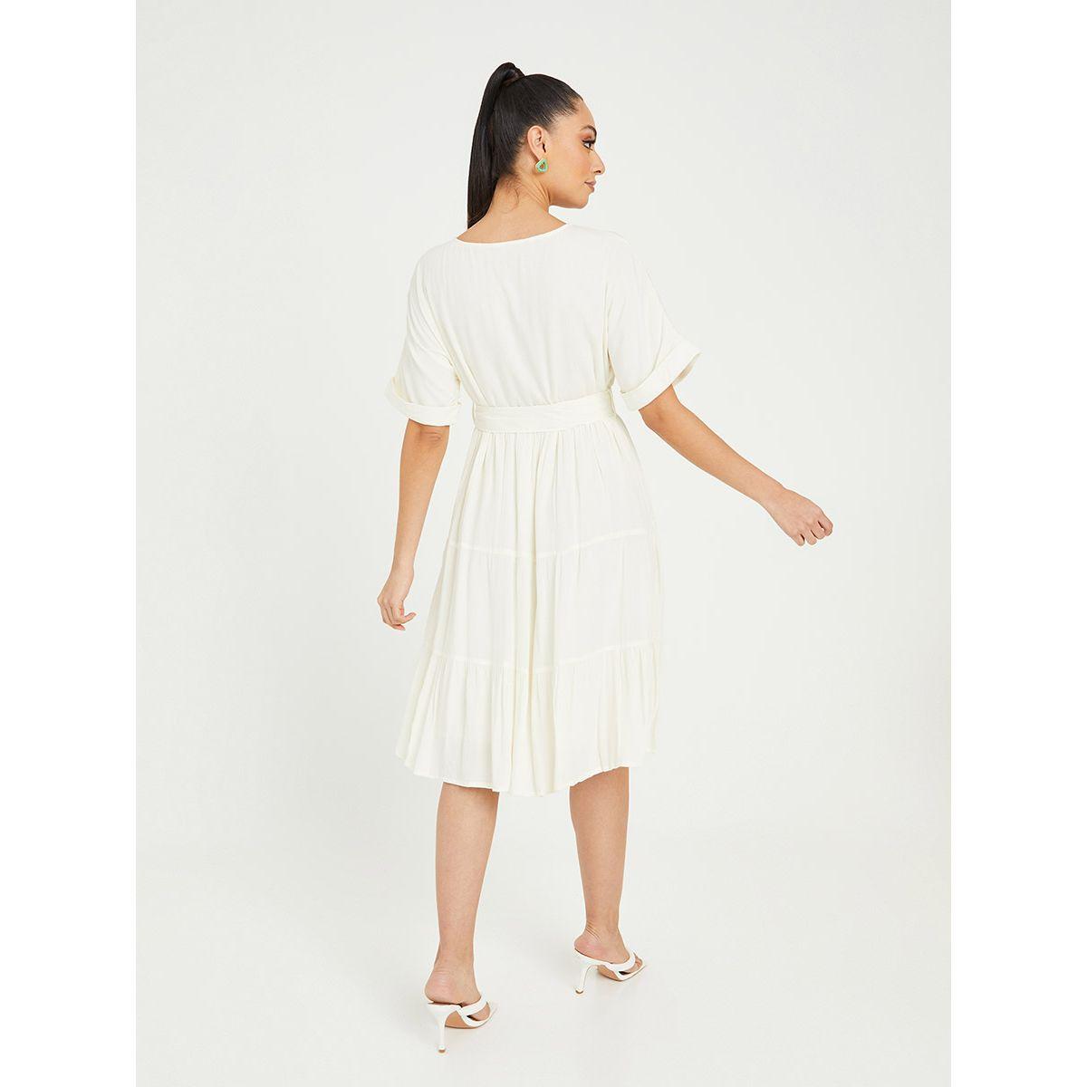Styli Short Sleeves Tiered Midi Dress with Self Tie-women-clothing-dresses-image-4