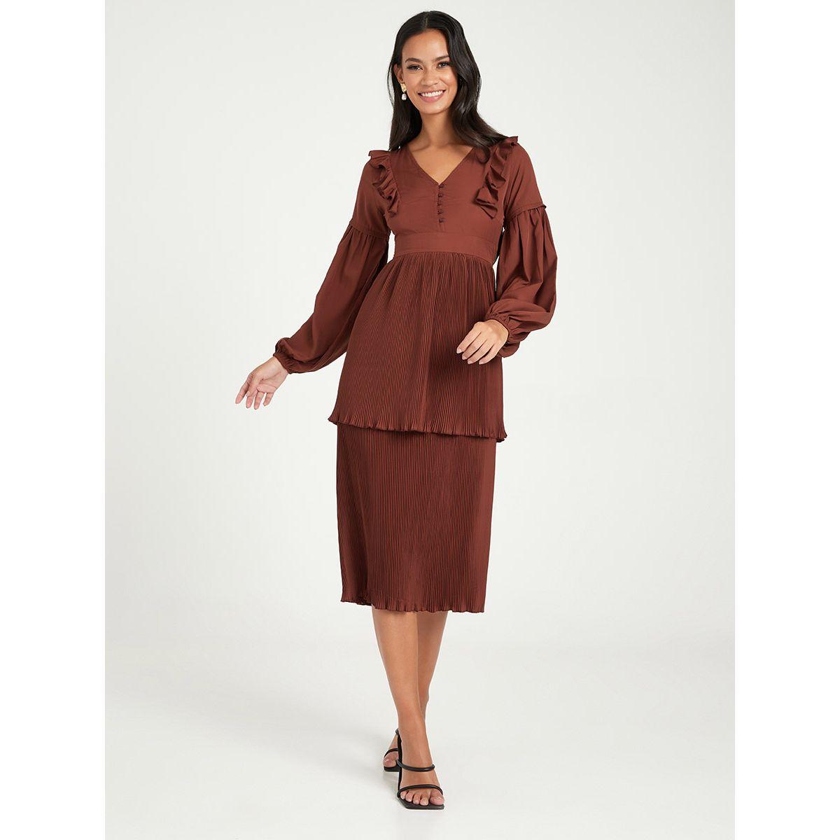 فستان ميدي باكمام طويلة وكشكش من ريد تايب-women-clothing-dresses-image-2