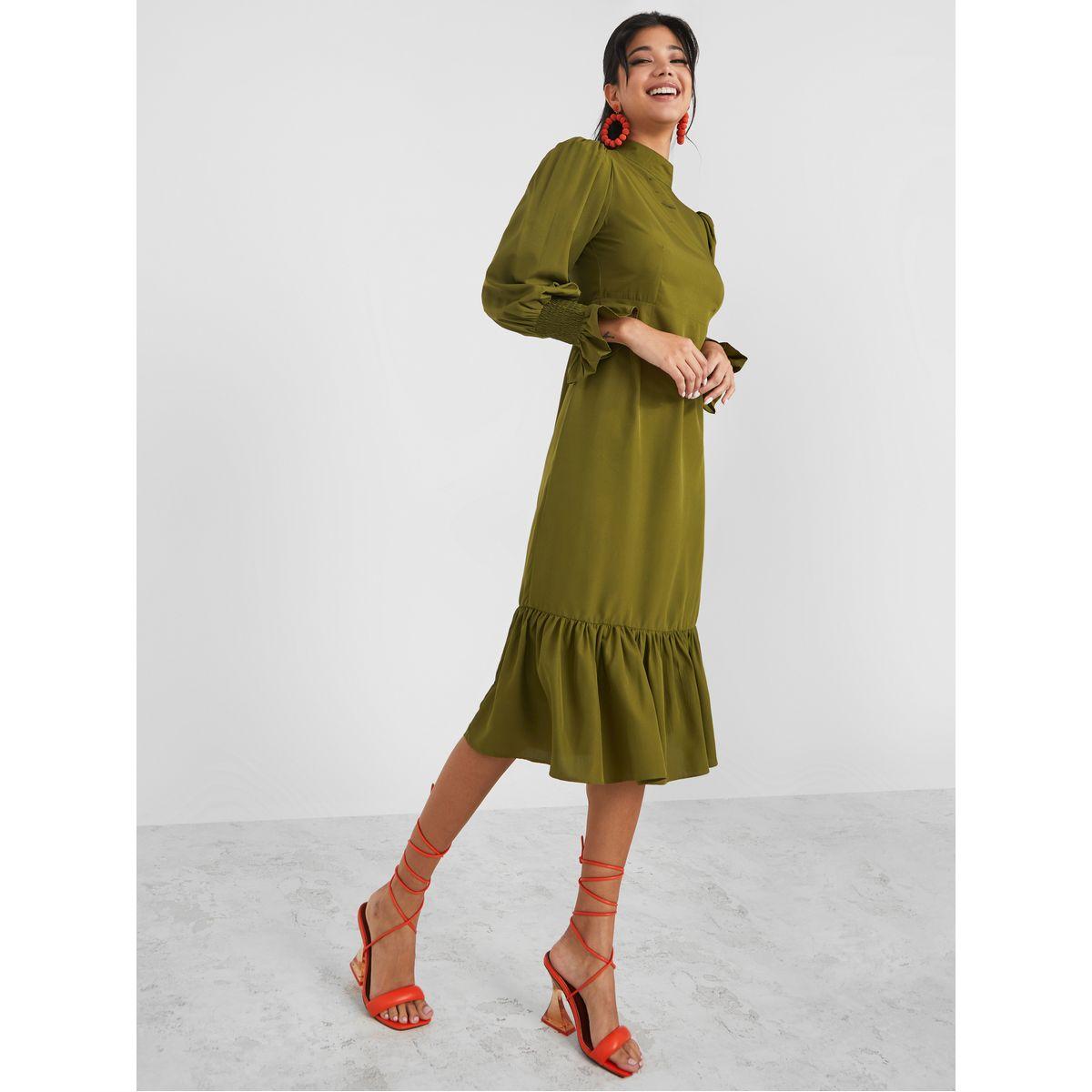 فستان ميدي بياقة عالية وشق جانبي-women-clothing-dresses-image-2