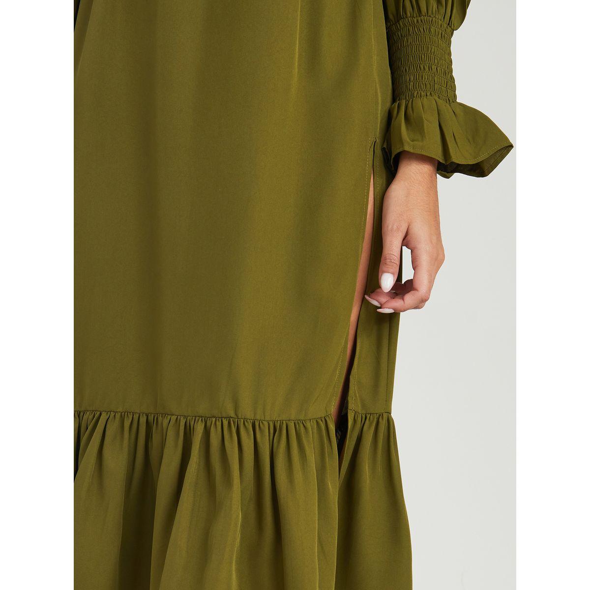 فستان ميدي بياقة عالية وشق جانبي-women-clothing-dresses-image-3