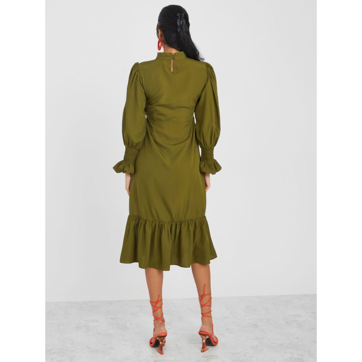 فستان ميدي بياقة عالية وشق جانبي-women-clothing-dresses-image-4
