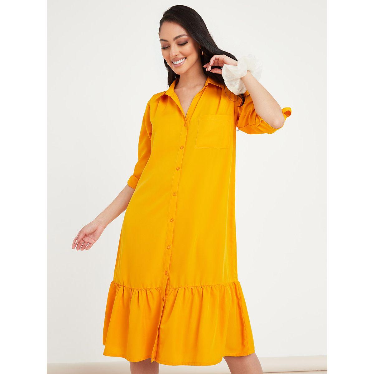 Styli 3/4 Sleeves Patch Pocket Detail Tiered Midi Dress with Button Closure-women-clothing-dresses-image-3