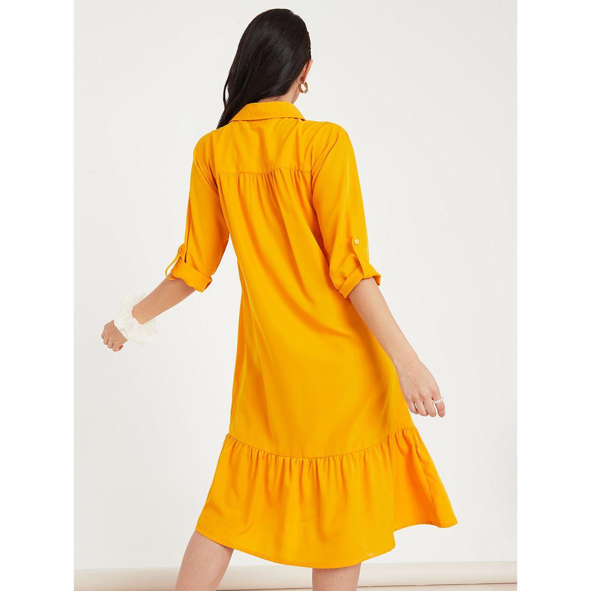 Styli 3/4 Sleeves Patch Pocket Detail Tiered Midi Dress with Button Closure-women-clothing-dresses-image-5