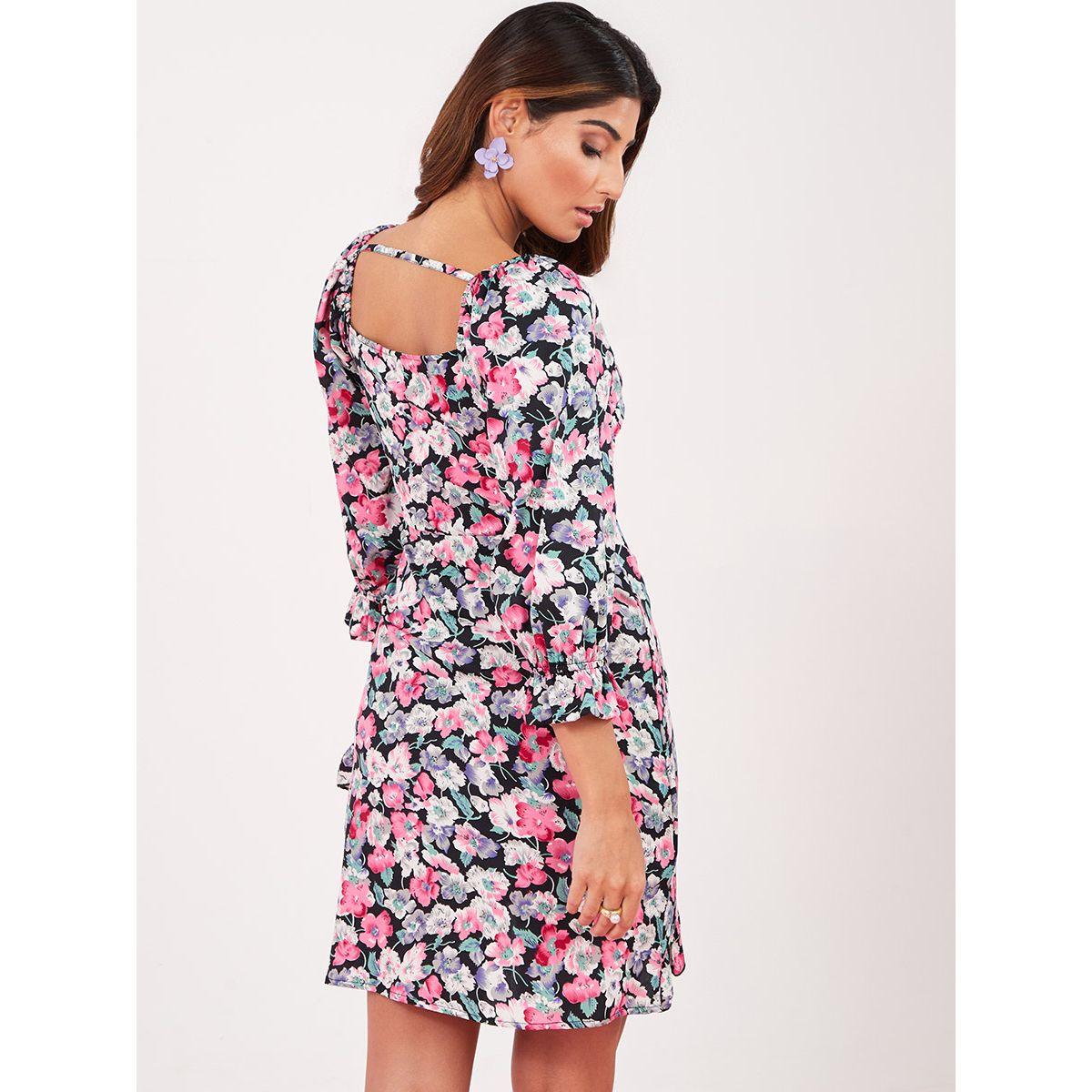 Styli 3/4 Sleeves Floral Print Square Neck Bodycon Mini Dress-women-clothing-dresses-image-8