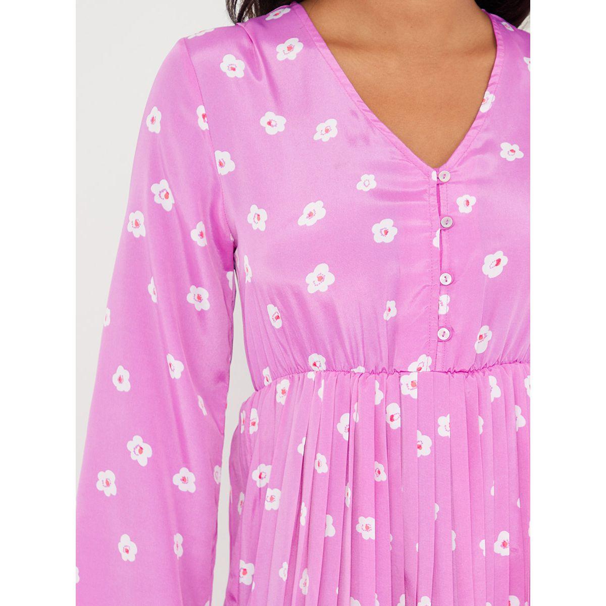 Styli Long Sleeves Floral Print Pleated A-Line Knee Length Dress-women-clothing-dresses-image-3