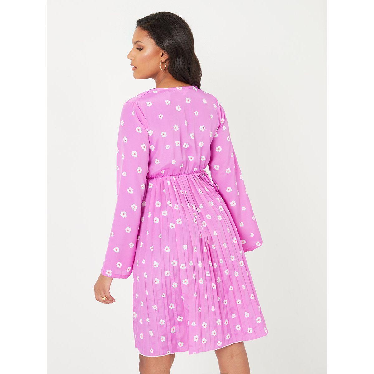 Styli Long Sleeves Floral Print Pleated A-Line Knee Length Dress-women-clothing-dresses-image-4