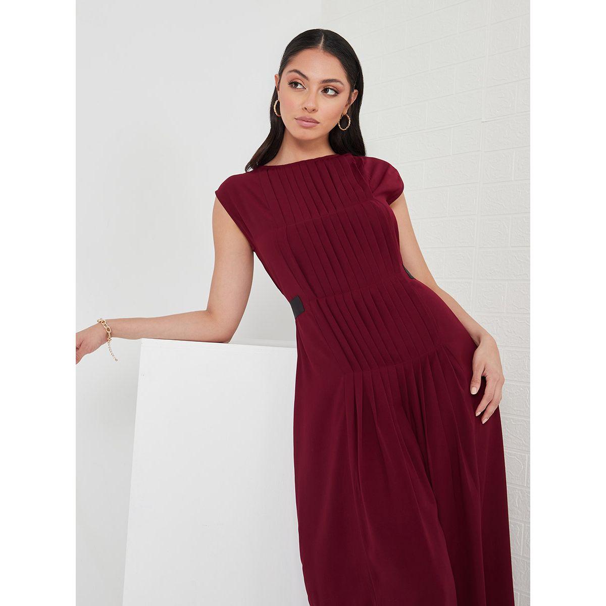 Styli Sleeveless Pleated Detail A-Line Maxi Dress-women-clothing-dresses-image-2