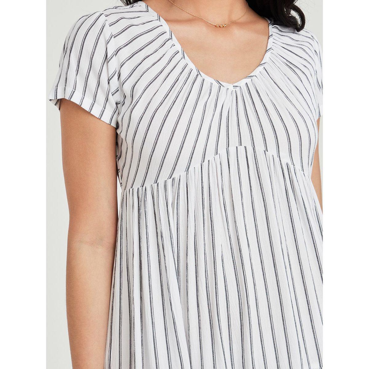 Styli Short Sleeves Striped Tiered Midi Dress with Tie Back Detail-women-clothing-dresses-image-3