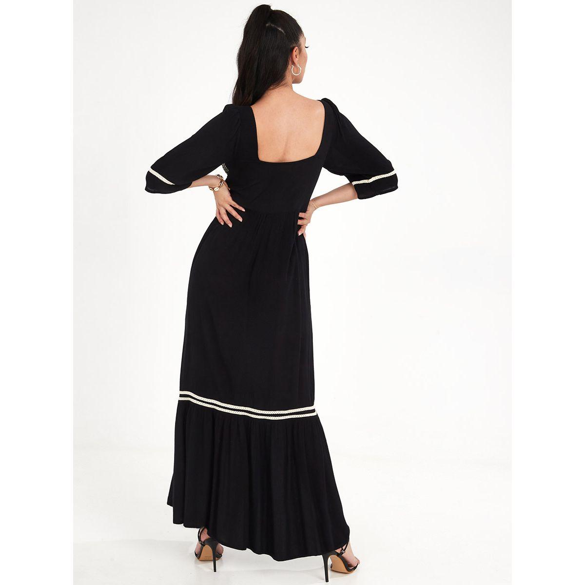 Styli 3/4 Sleeves Shirred Detail Square Neck A-Line Maxi Dress-women-clothing-dresses-image-4
