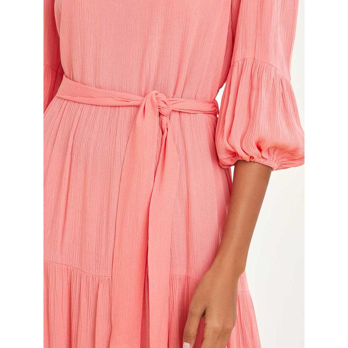 Styli 3/4 Sleeves Square Neck Tiered Midi Dress with Tie Belt-women-clothing-dresses-image-3