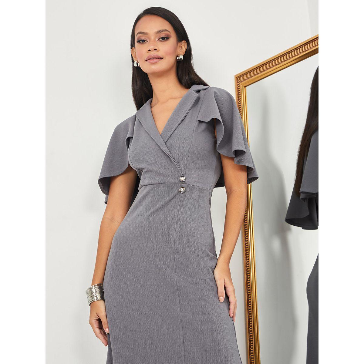 Styli Cape Style Sleeves Notch Neck A-Line Maxi Dress-women-clothing-dresses-image-2