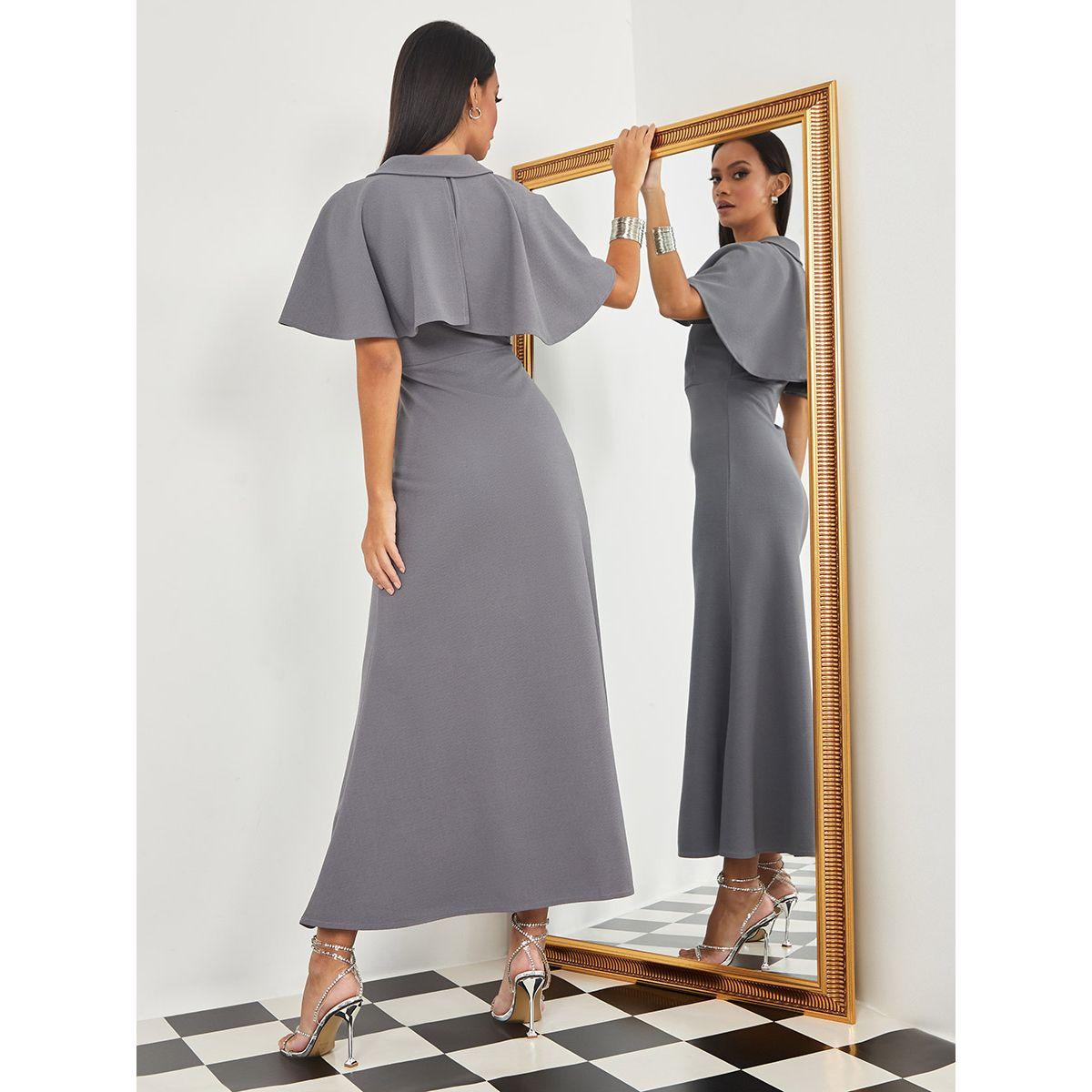 Styli Cape Style Sleeves Notch Neck A-Line Maxi Dress-women-clothing-dresses-image-4