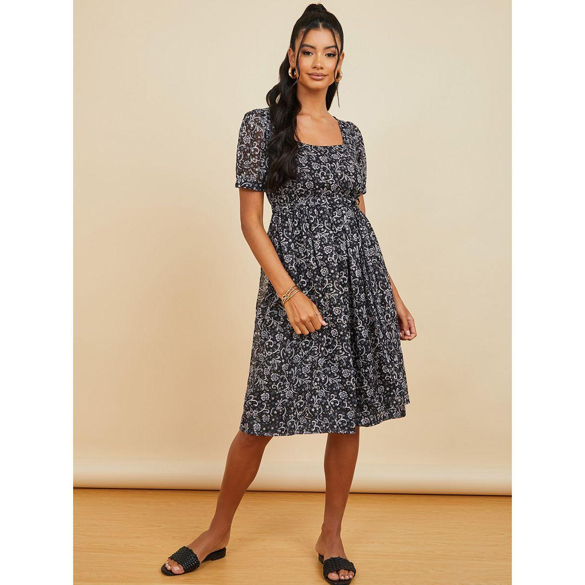 Styli Square Neck Scroll Floral Print A-Line Midi Dress-women-clothing-dresses-image-2