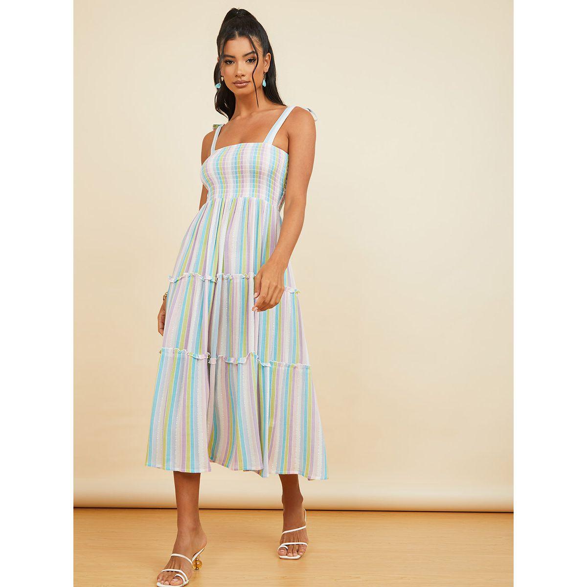 Styli Strappy Square Neck Striped A-Line Midi Dress-women-clothing-dresses-image-1