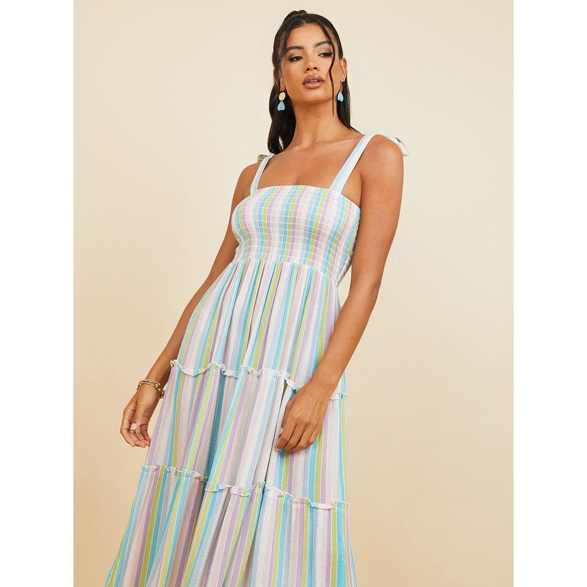 Styli Strappy Square Neck Striped A-Line Midi Dress-women-clothing-dresses-image-2