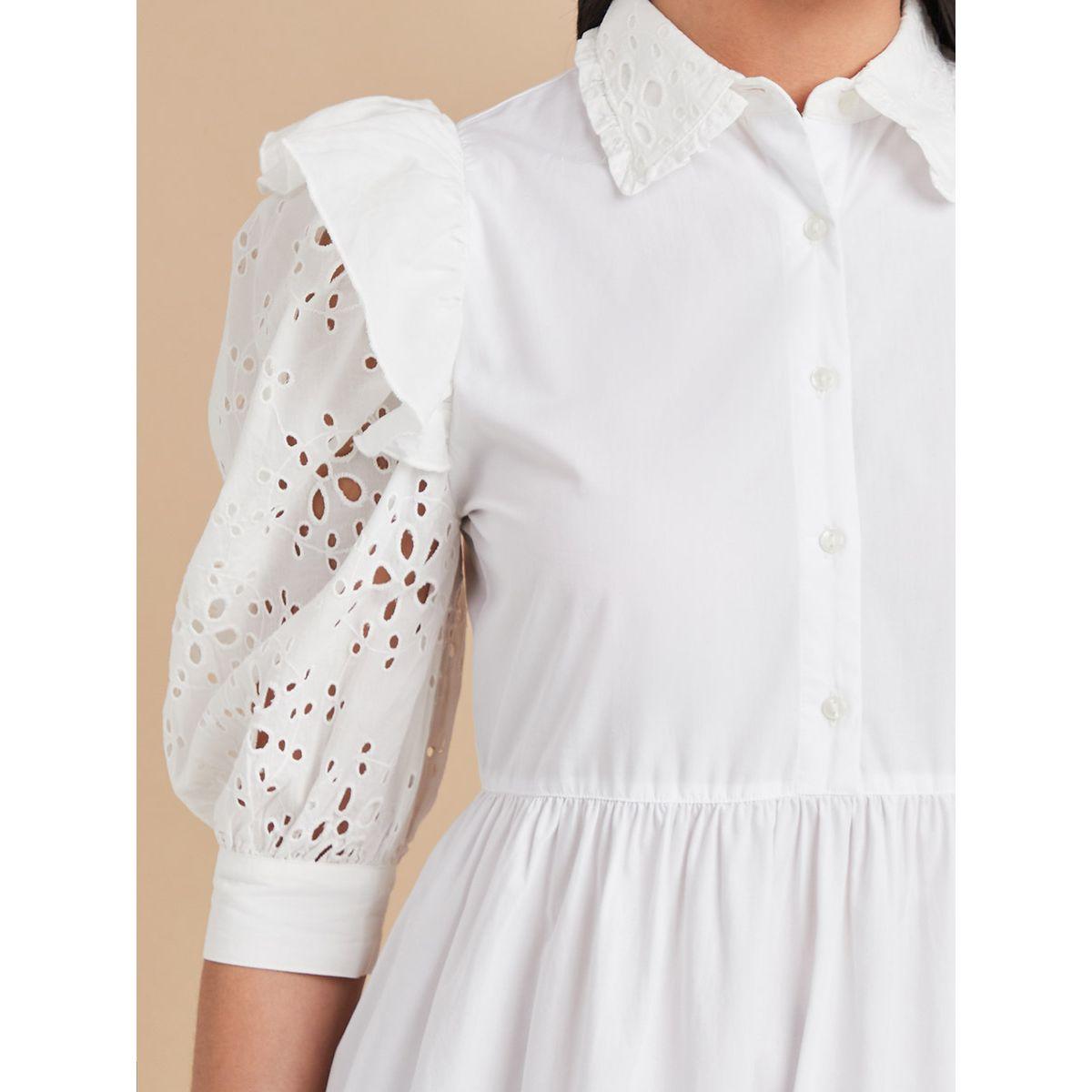 Styli Short Puff Sleeves Cotton Schiffli Tiered Midi Dress-women-clothing-dresses-image-4