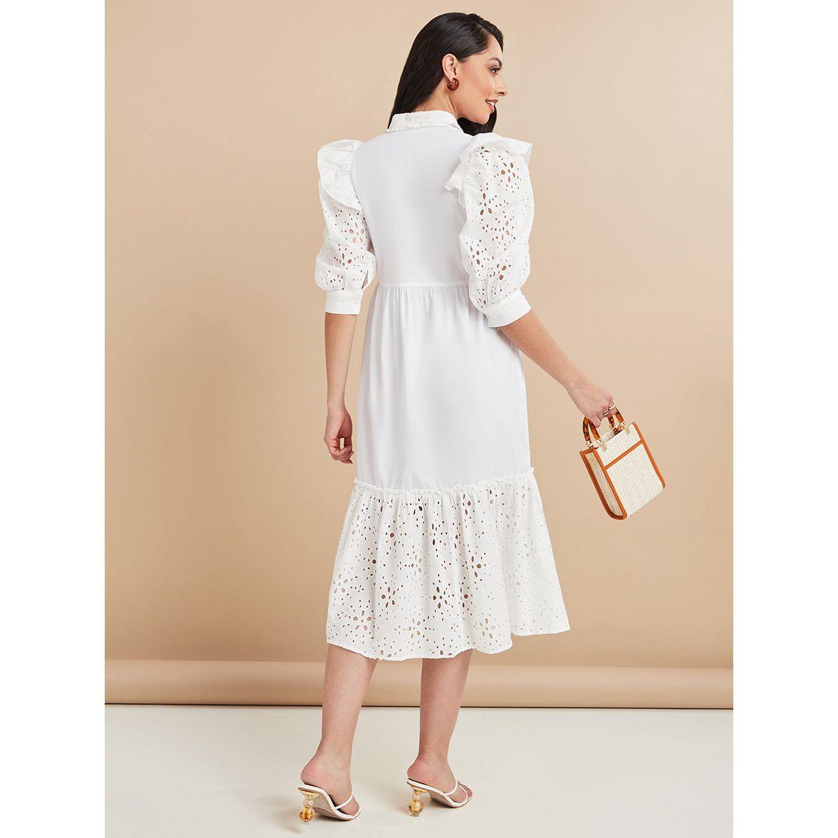Styli Short Puff Sleeves Cotton Schiffli Tiered Midi Dress-women-clothing-dresses-image-5