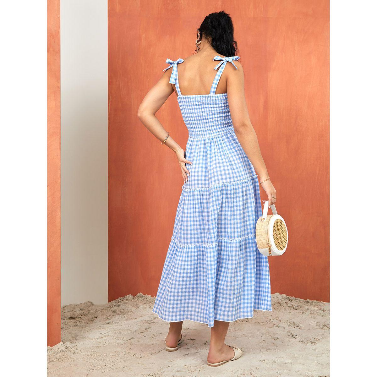 Strappy gingham outlet dress