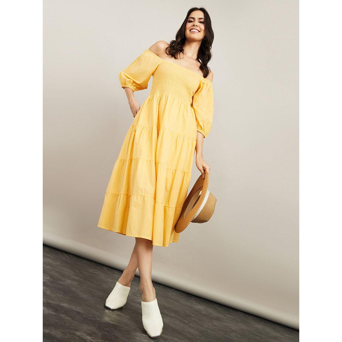 فستان ميدي بكسرات وياقة واسعة من ستايلي-women-clothing-dresses-image-2