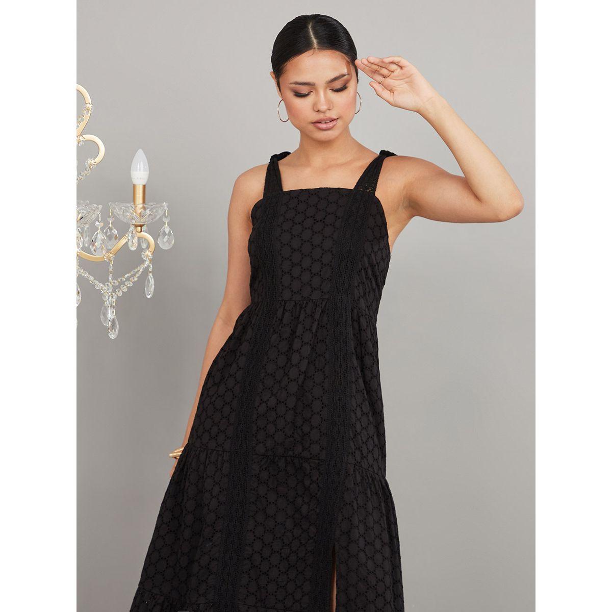 Styli Tie Strap Lace Overlay A-Line Maxi Dress with Slit Hem-women-clothing-dresses-image-2