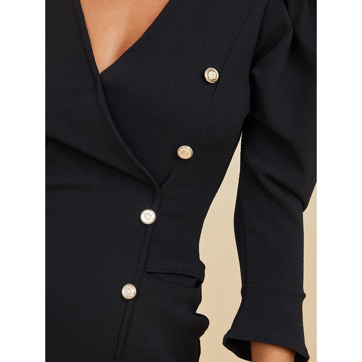 Styli 3/4 Sleeves Button Detail Blazer Knee Length Dress with Tie Belt-women-clothing-dresses-image-3
