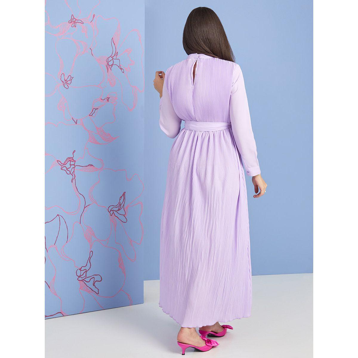 Styli Long Sleeves High Neck Pleated A-Line Maxi Dress-women-clothing-dresses-image-4