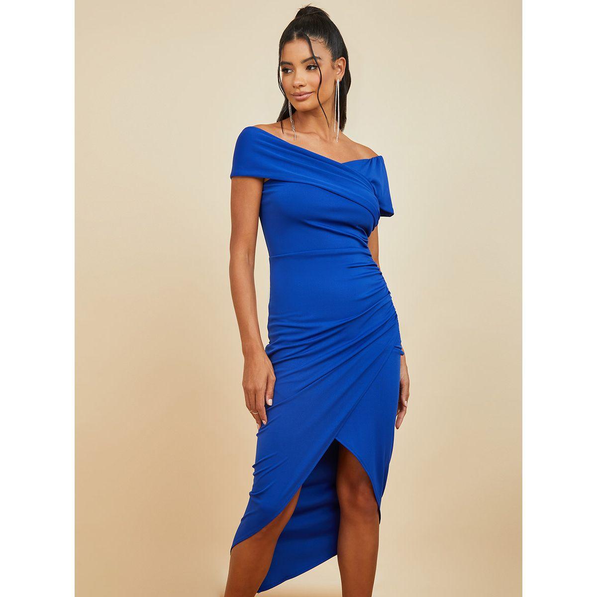Styli Off Shoulder Asymmetric Hem Bodycon Midi Dress-women-clothing-dresses-image-2