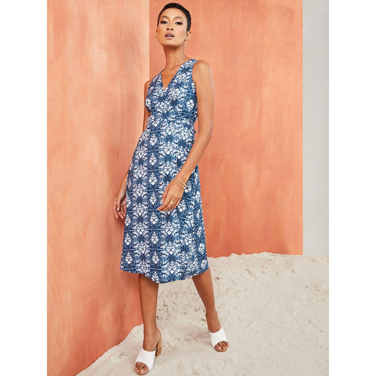 Styli Sleeveless Tie and Dye Print Viscose Wrap Midi Dress-women-clothing-dresses-image-1
