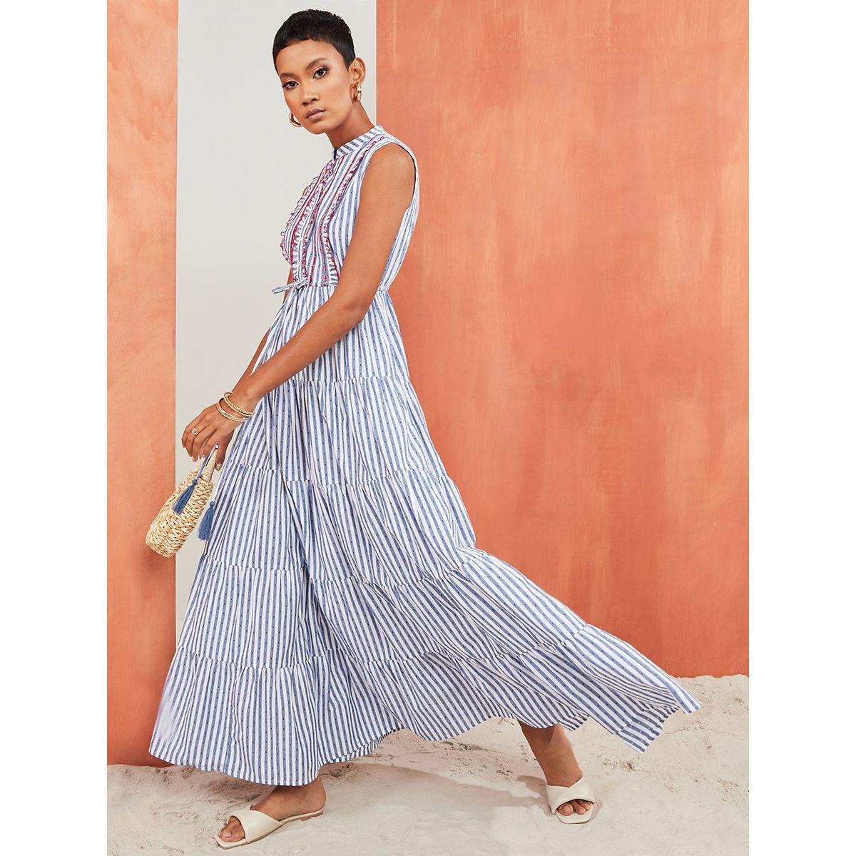 فستان طويل مخطط بلا اكمام من ستايلي-women-clothing-dresses-image-1