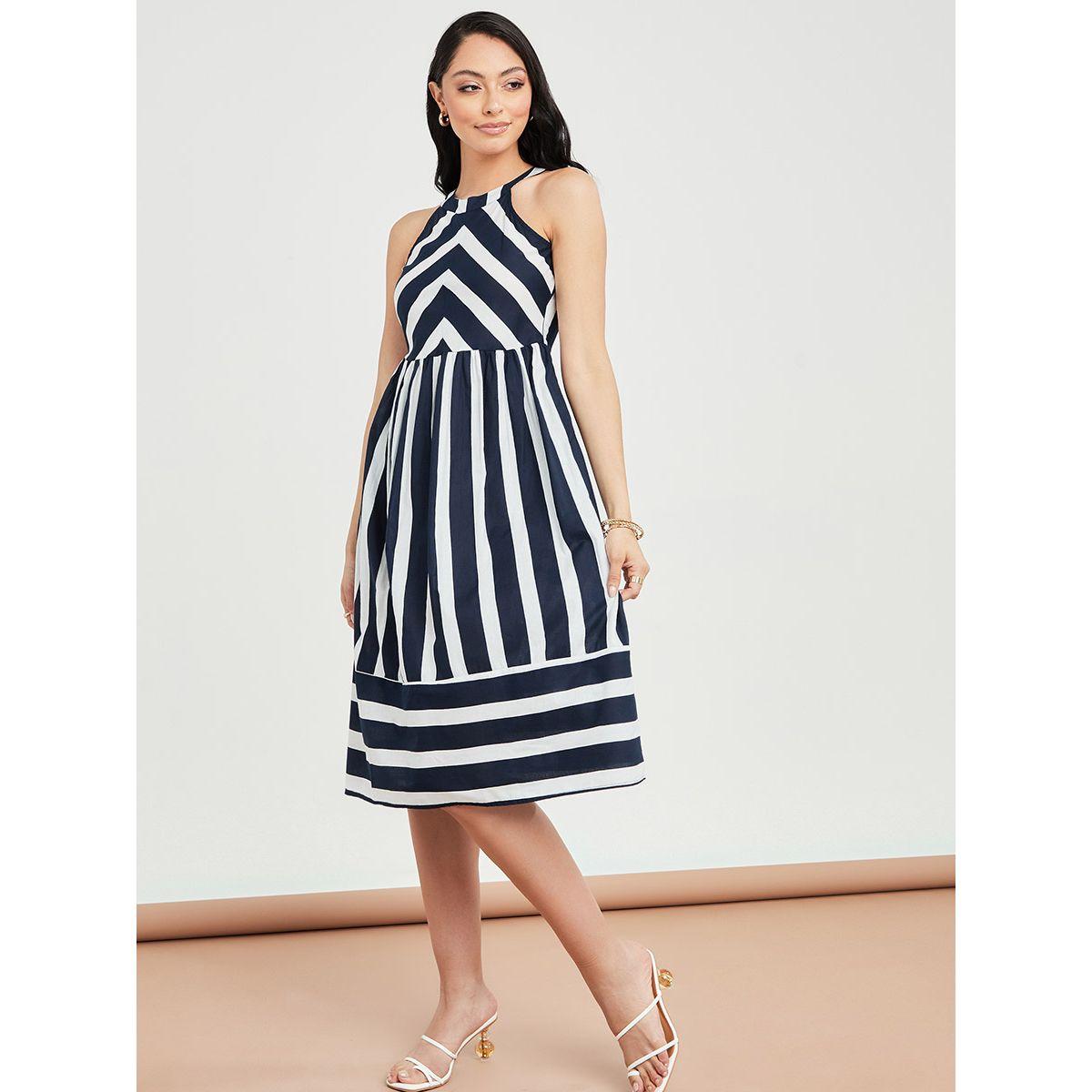 فستان ميدي مخطط بياقة هولتر-women-clothing-dresses-image-1