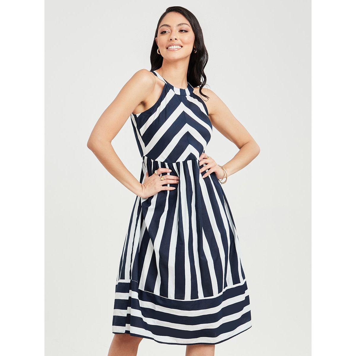 فستان ميدي مخطط بياقة هولتر-women-clothing-dresses-image-2