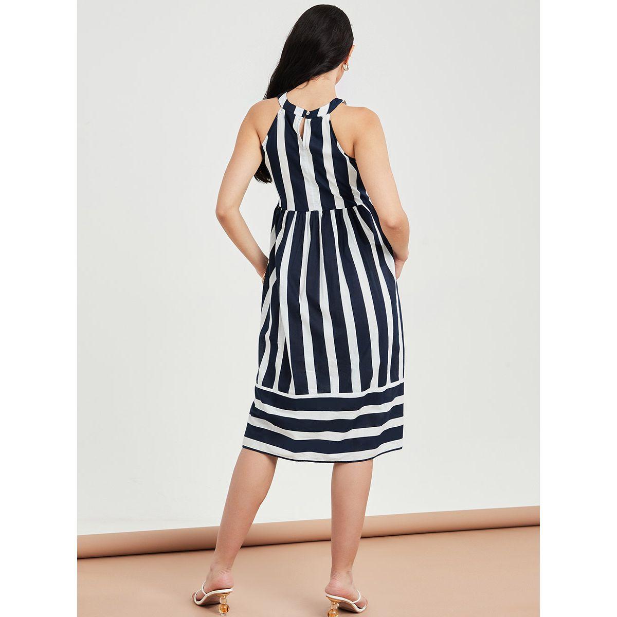 فستان ميدي مخطط بياقة هولتر-women-clothing-dresses-image-4