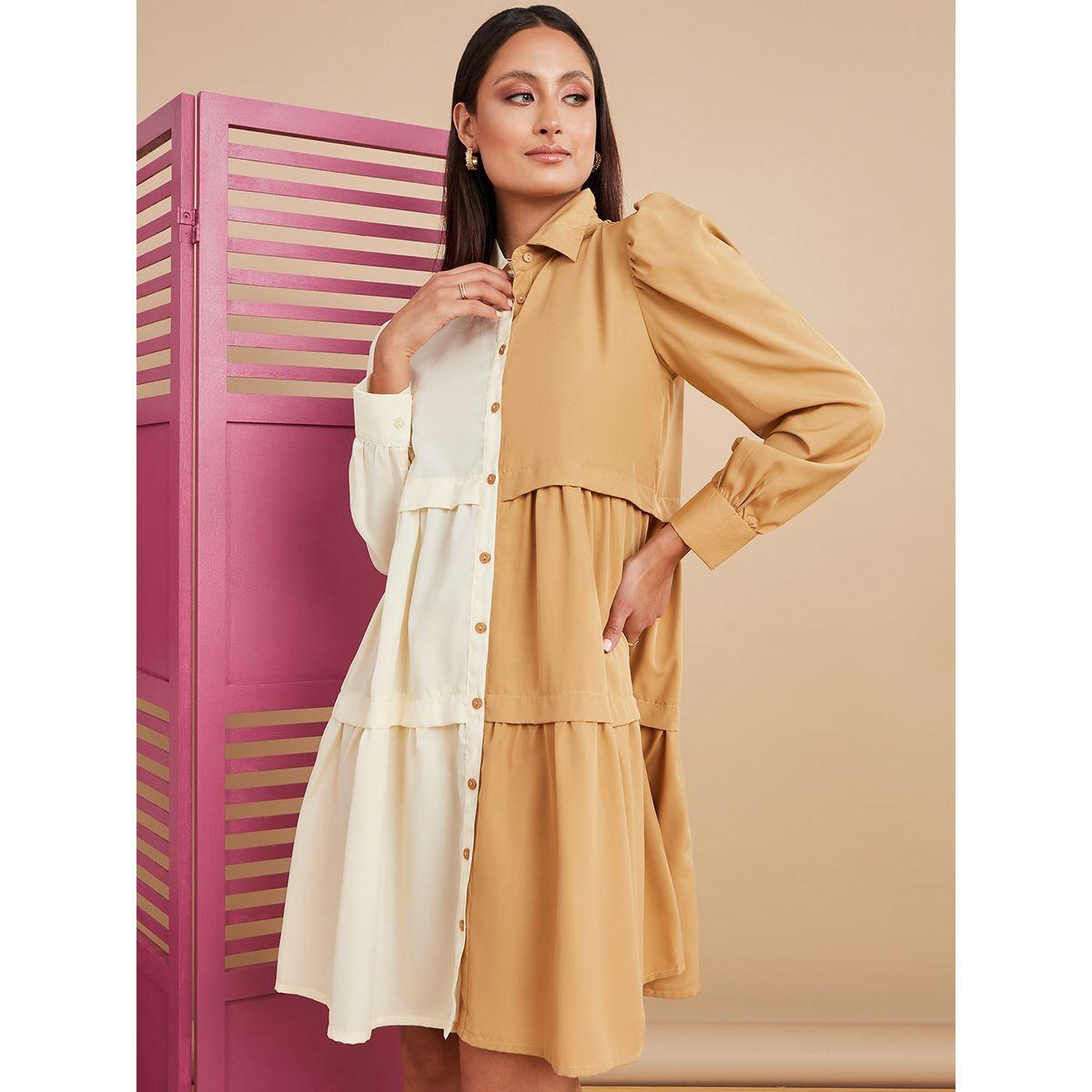 Styli Long Sleeves Collared Colorblock Shirt Dress-women-clothing-dresses-image-2