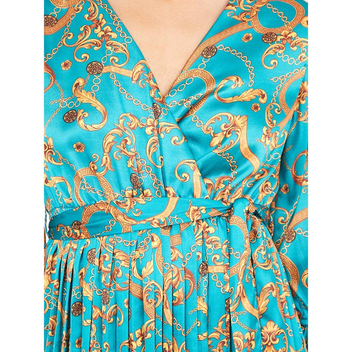 Styli 3/4 Sleeves V Neck Chain Print Wrap Midi Dress-women-clothing-dresses-image-4