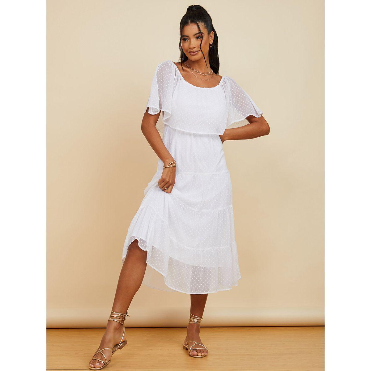 Styli Off Shoulder Dobby Spot Tiered Midi Dress-women-clothing-dresses-image-6