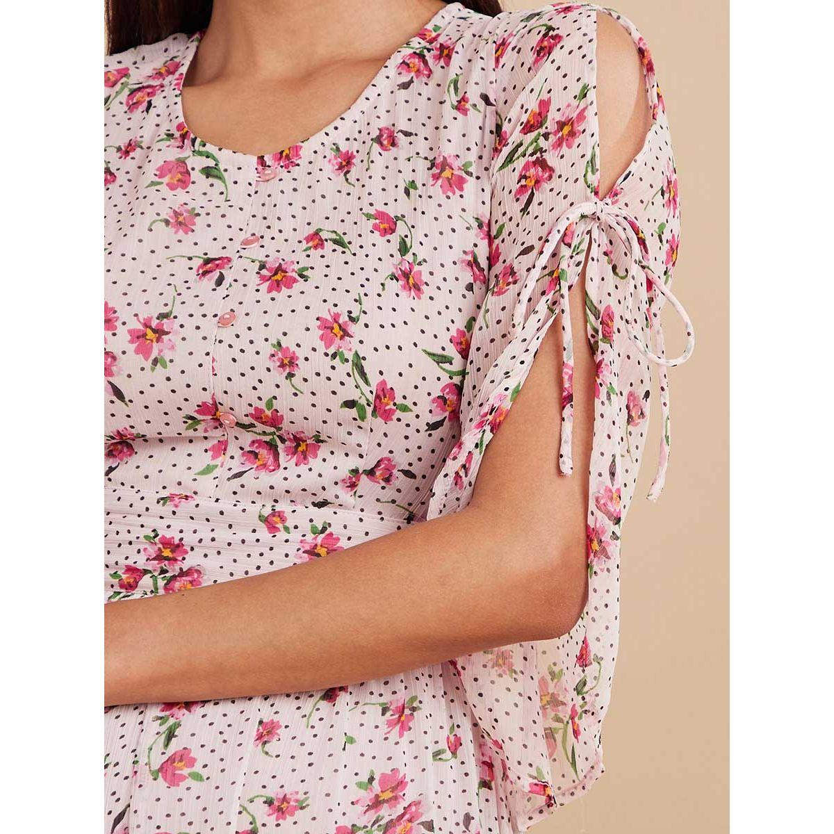 Styli Short Tie Sleeves Round Neck Floral Print A-line Maxi Dress-women-clothing-dresses-image-3