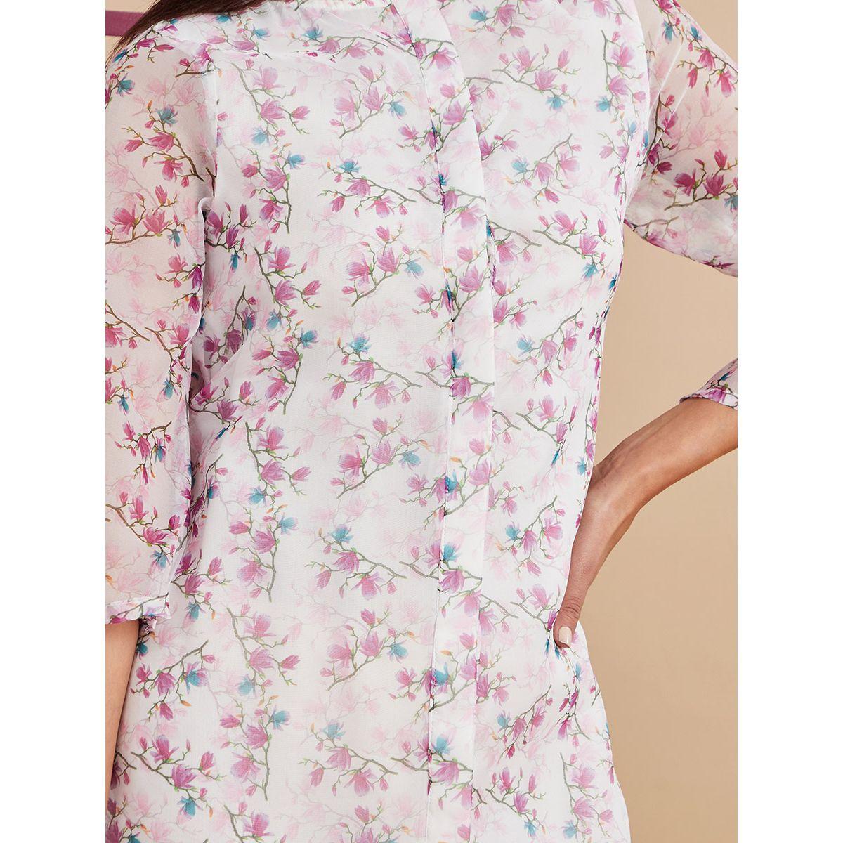 Styli 3/4 Sleeves High Neck Floral Print A-Line Midi Dress-women-clothing-dresses-image-3