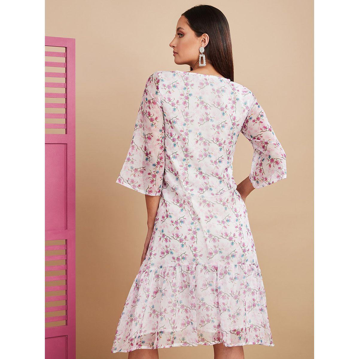 Styli 3/4 Sleeves High Neck Floral Print A-Line Midi Dress-women-clothing-dresses-image-4