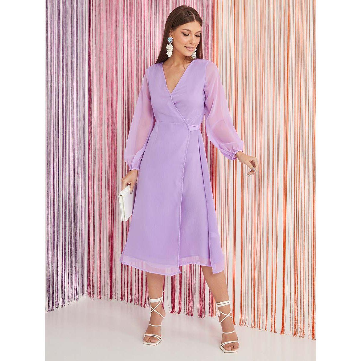 Styli Long Sleeves V Neck Wrap A-Line Midi Dress-women-clothing-dresses-image-1