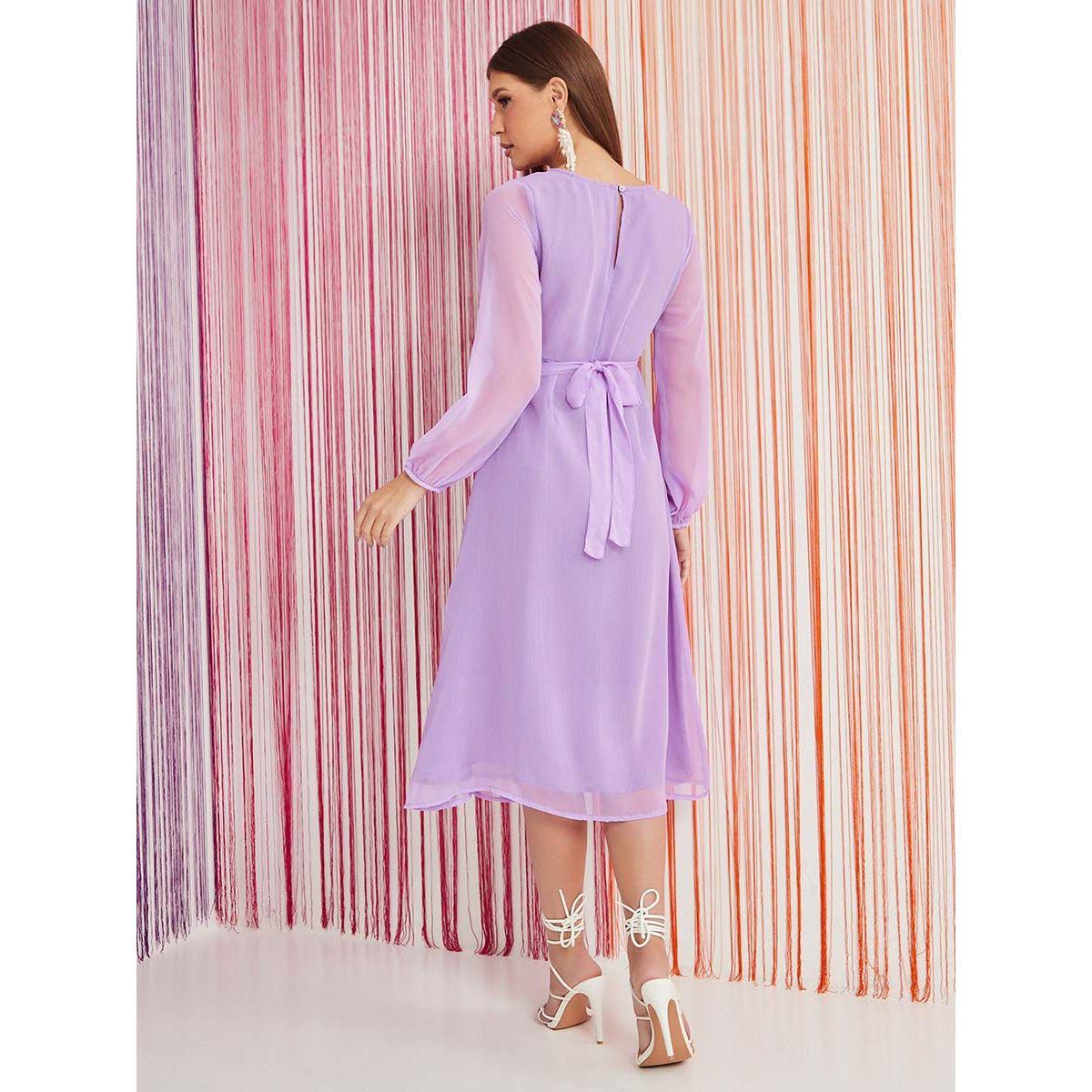 Styli Long Sleeves V Neck Wrap A-Line Midi Dress-women-clothing-dresses-image-4