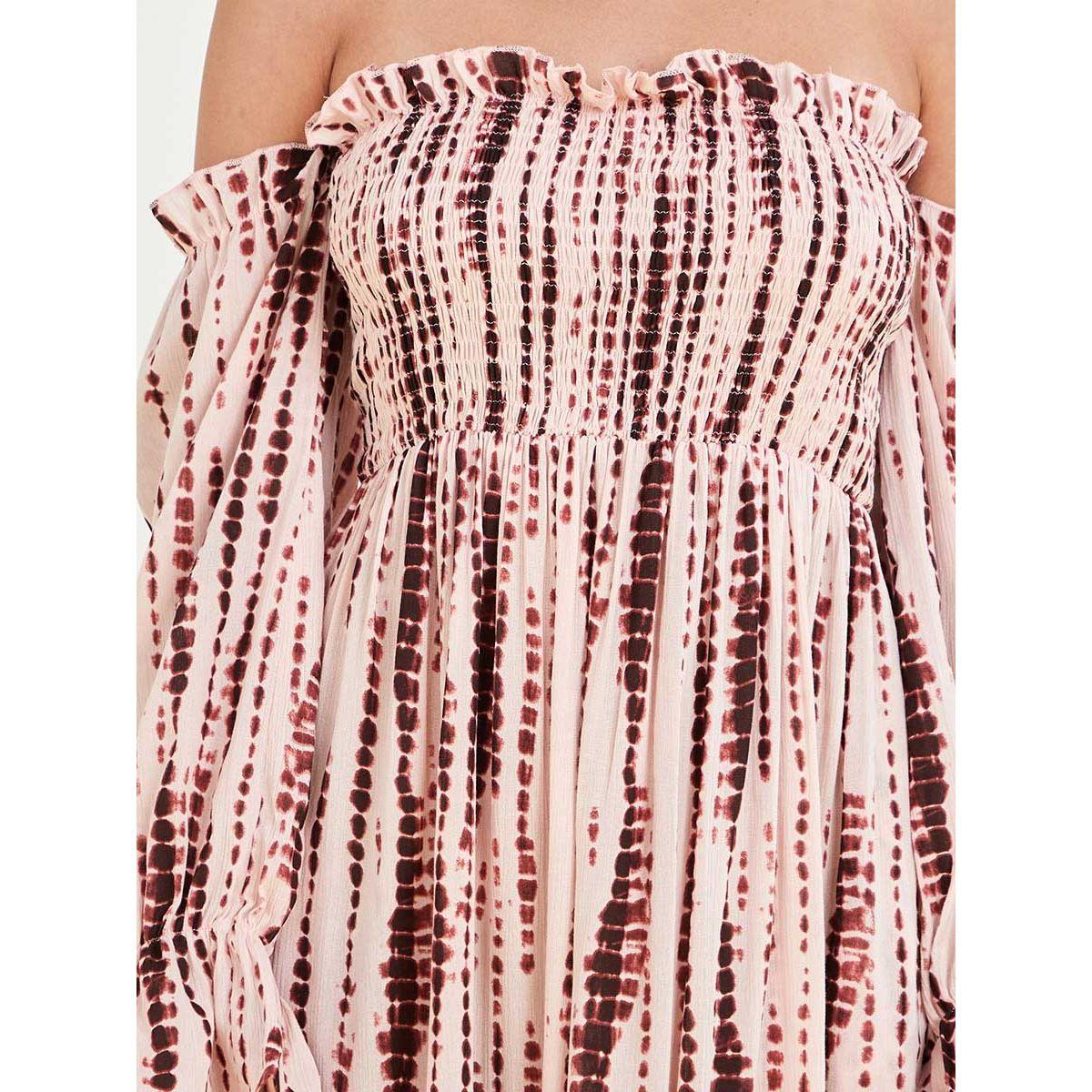 Styli Long Sleeves Off Shoulder Neck Smocked Detail Maxi Dress-women-clothing-dresses-image-3