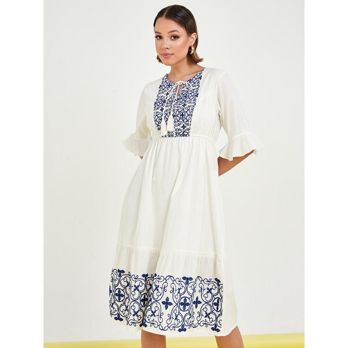 فستان ميدي مطرز مع اربطة من ستايلي-women-clothing-dresses-image-2