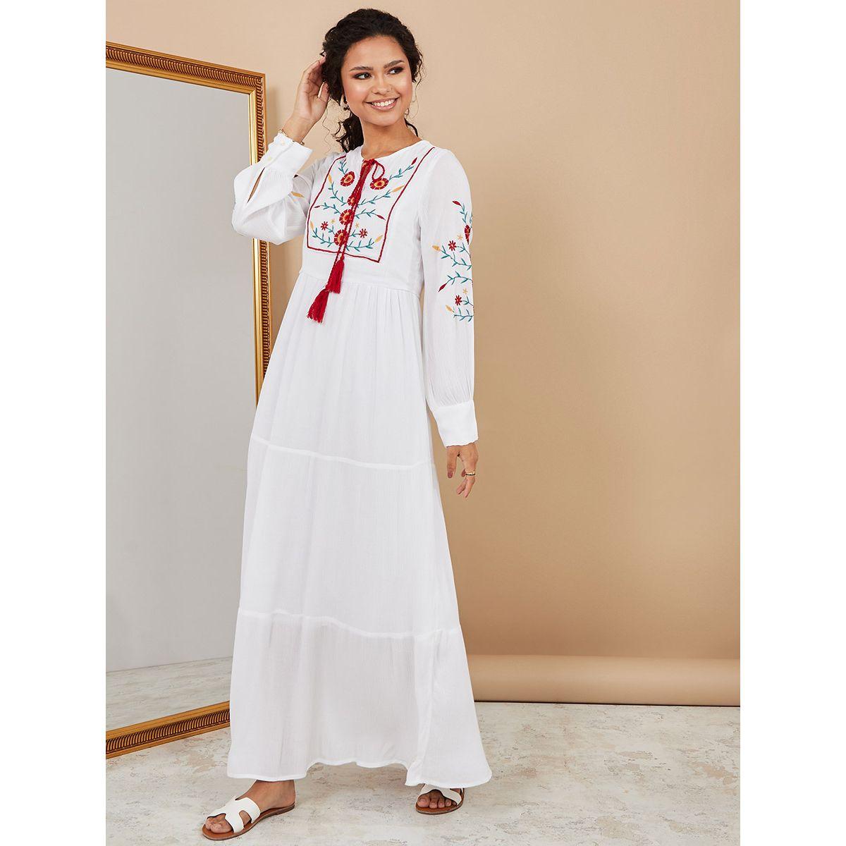 Styli Long Sleeves Embroidered Floral Detail Tiered Maxi Dress-women-clothing-dresses-image-2