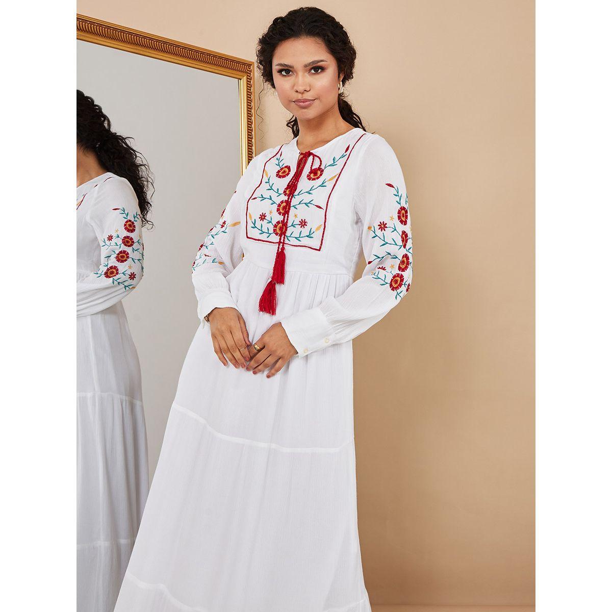 Styli Long Sleeves Embroidered Floral Detail Tiered Maxi Dress-women-clothing-dresses-image-3