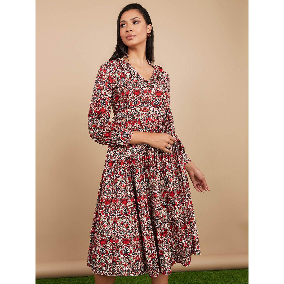 Styli Long Sleeves Floral Print A-Line Midi Dress-women-clothing-dresses-image-2