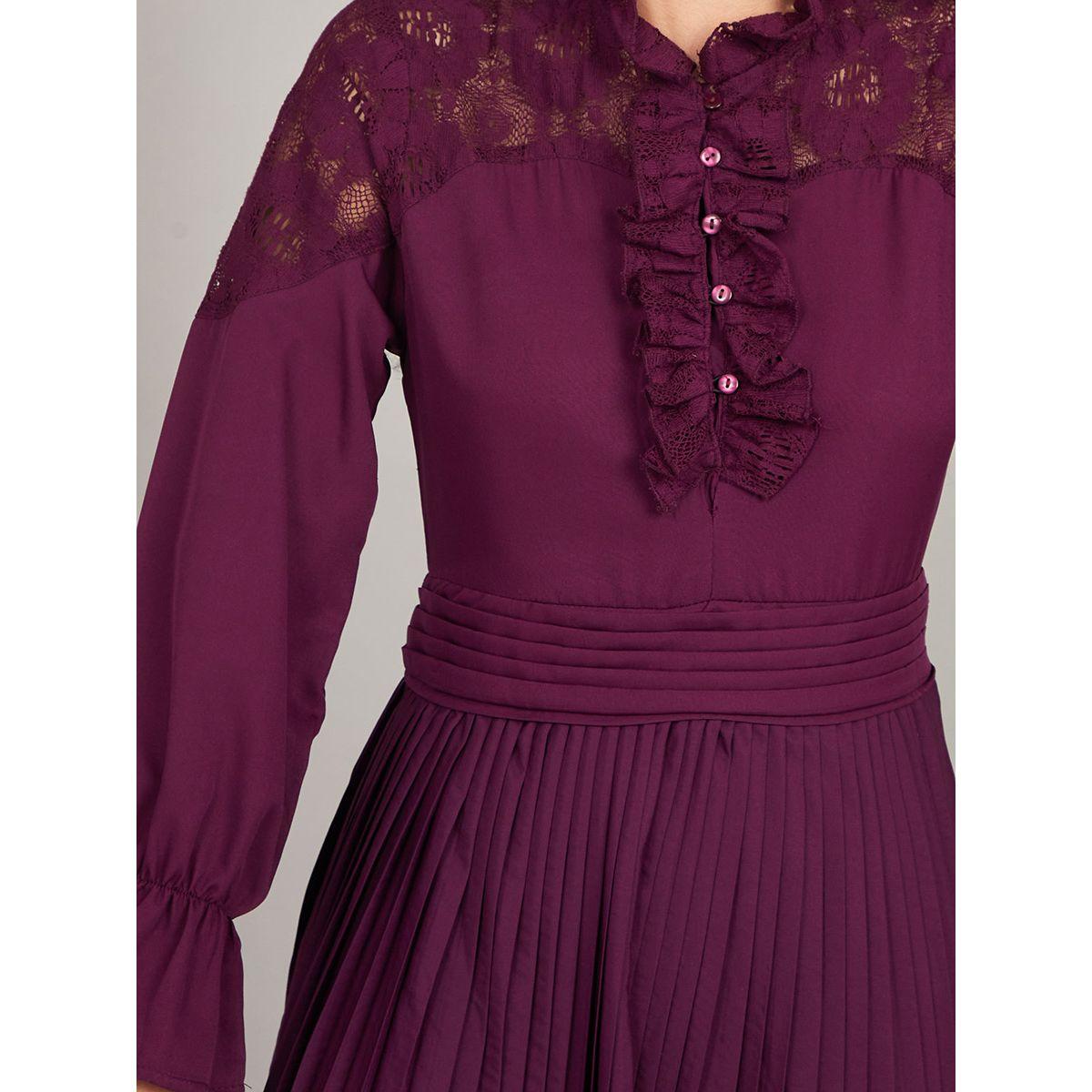 Styli Long Sleeves Lace Insert Pleated A-Line Midi Dress-women-clothing-dresses-image-3
