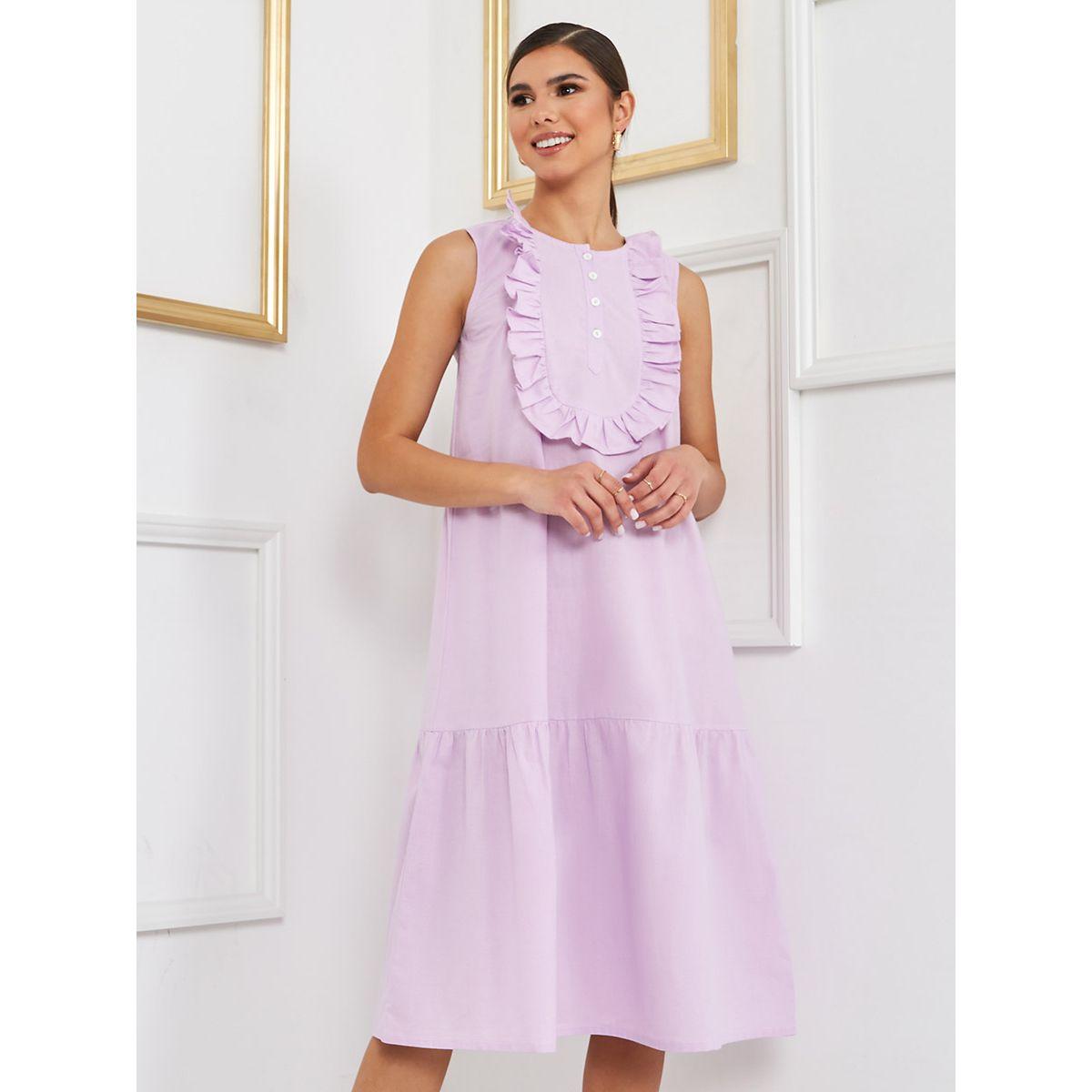 Styli Sleeveless Ruffled Bib Detail A-Line Midi Dress-women-clothing-dresses-image-1