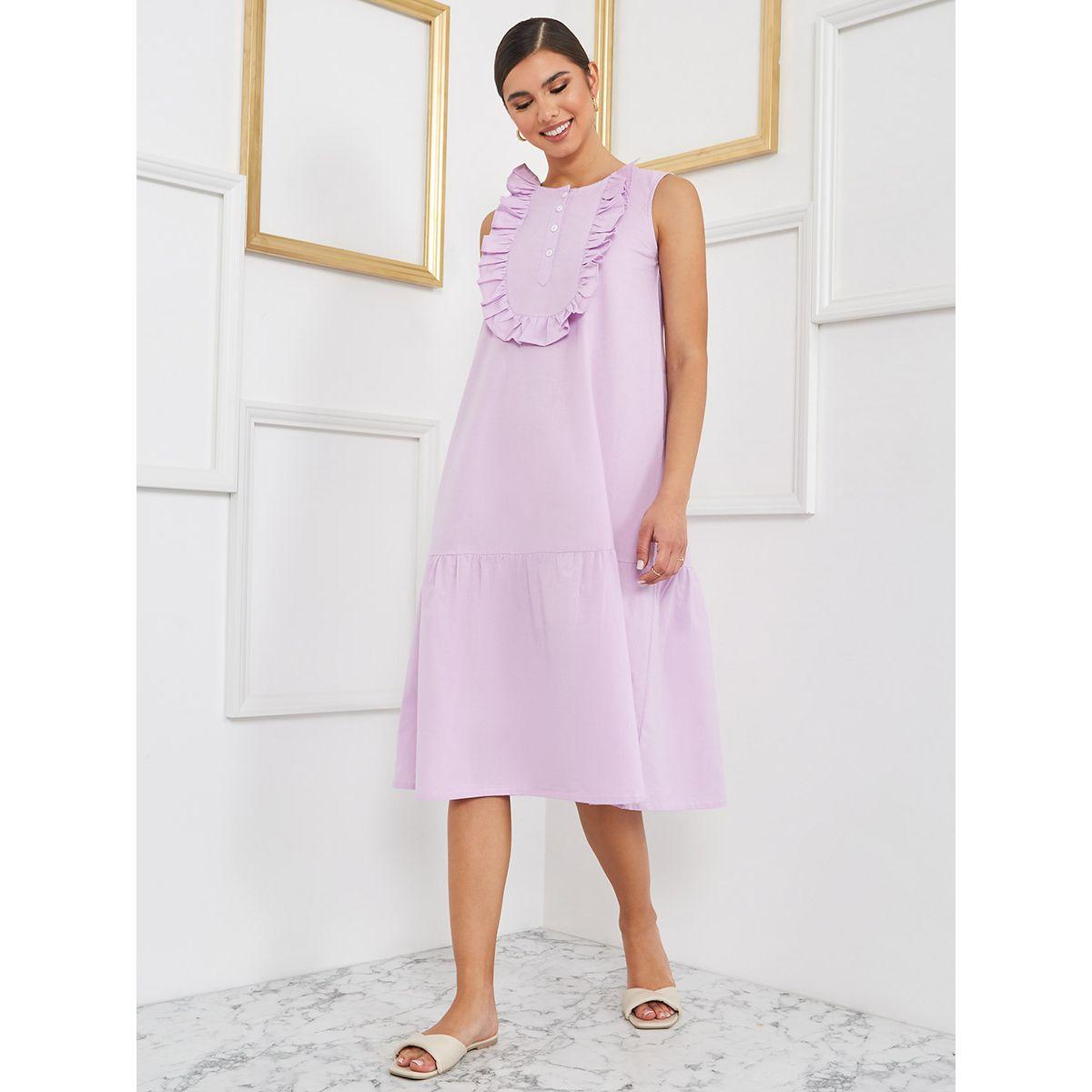 Styli Sleeveless Ruffled Bib Detail A-Line Midi Dress-women-clothing-dresses-image-2